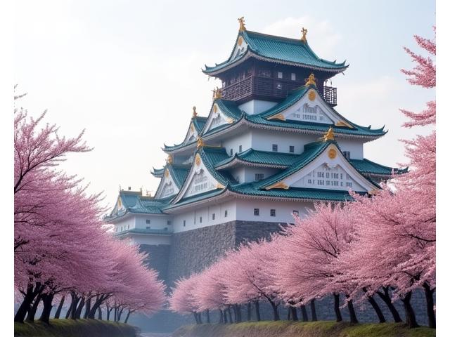 日本の城と桜